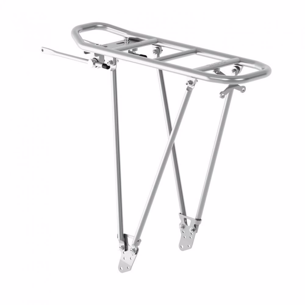 Racktime Foldit Adjustable 2.0 Gepäckträger, silber, für 24"-29" Fahrräder, Snapit 2.0 kompatibel, max. 25 kg Traglast, verstellbare Fußbleche, Rücklichtmontage möglich