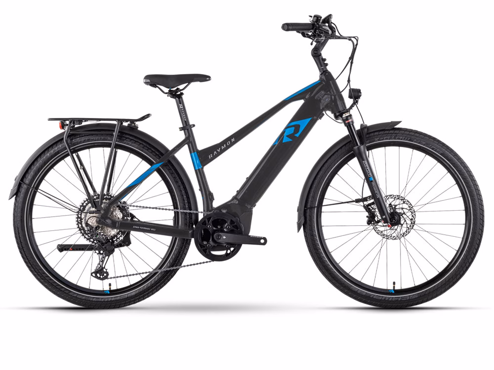Raymon TourRay E 8.0 Mid | Trekking E-Bike | 27,5" | 630Wh Yamaha PW-X3 | black / new blue / grey matt Größe: 45 cm