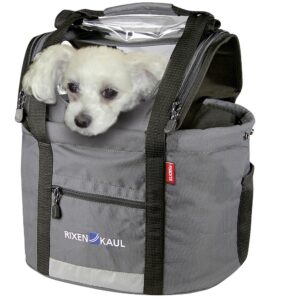 Rixen & Kaul KLICKfix Hundetasche DOGGY, 24 Liter, grau/schwarz, für Hunde bis 7 kg, mit Wind-/Regenschutz, Tragegriff, Reflektor, ohne Adapter