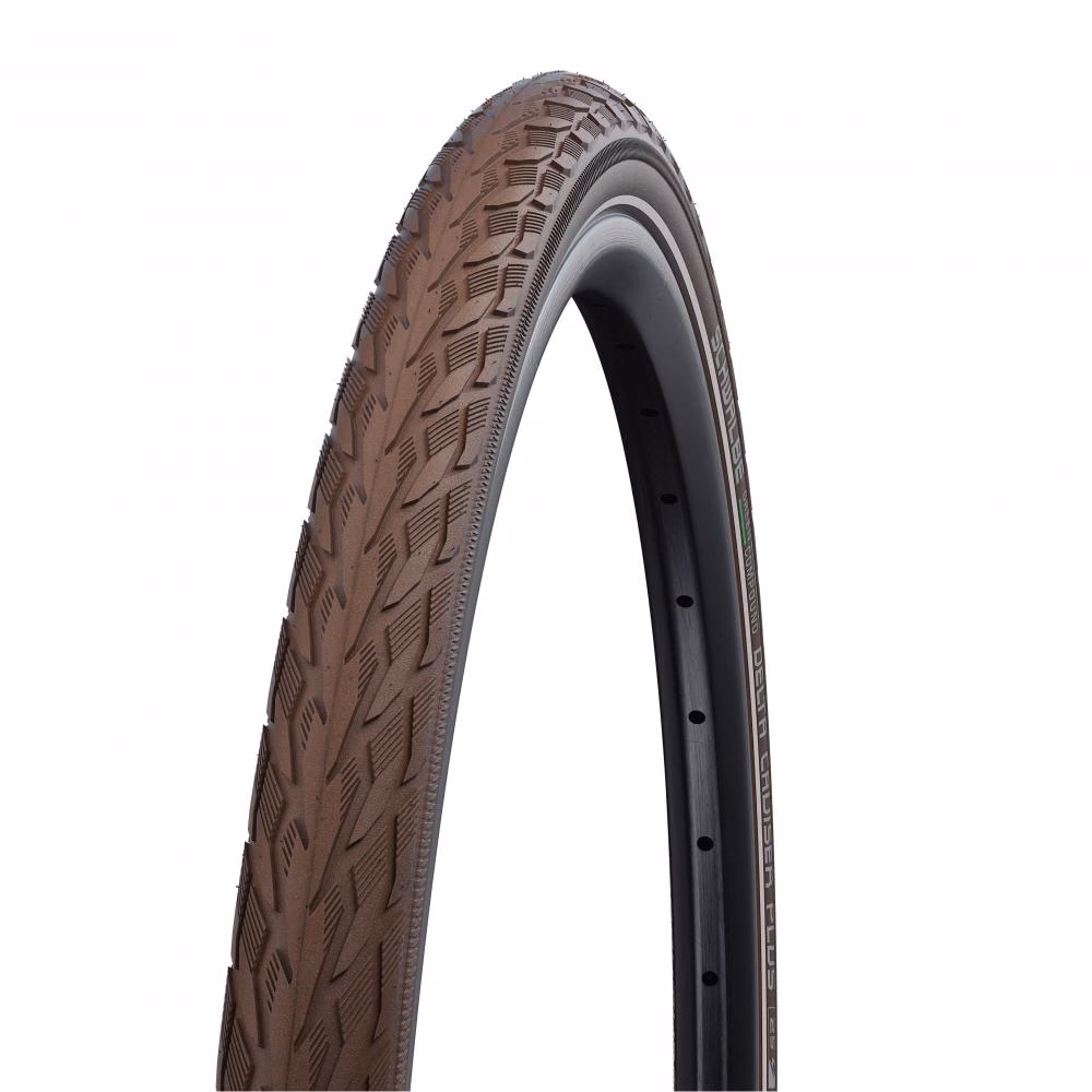 Schwalbe Delta Cruiser Plus 28x1.40 (37-622) Drahtreifen, PunctureGuard, braun mit Reflexstreifen, ideal für City/Trekking, E-Bike geeignet bis 25 km/h, klassisches Mittelstegprofil