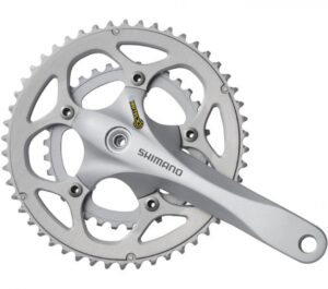 SHIMANO Kurbelgarnitur FC-R345 9-fach 170 mm 50-34 Zähne Silber - Effizienter Antrieb für Rennrad & Fitnessbike