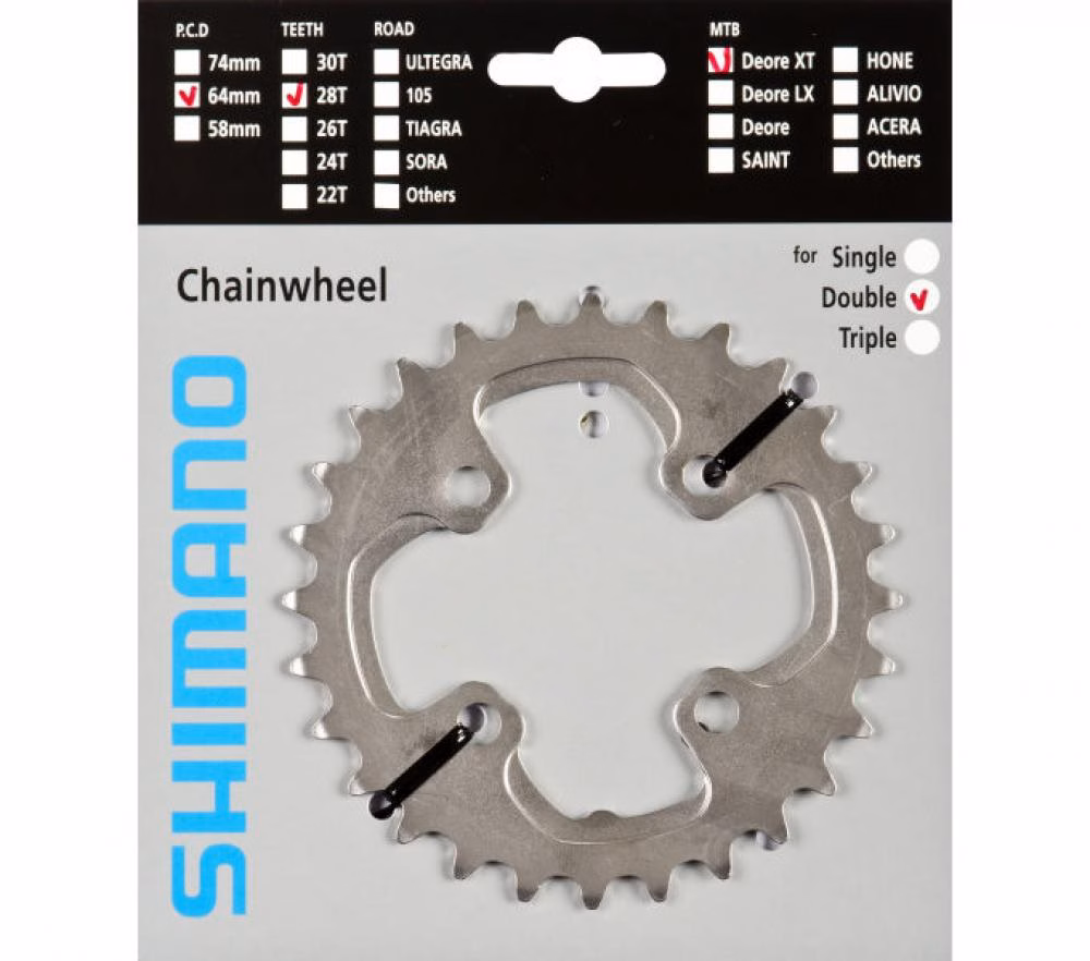 Shimano XT FC-M785 Kettenblatt 28 Zähne silber - präziser Antrieb für 2x10-fach