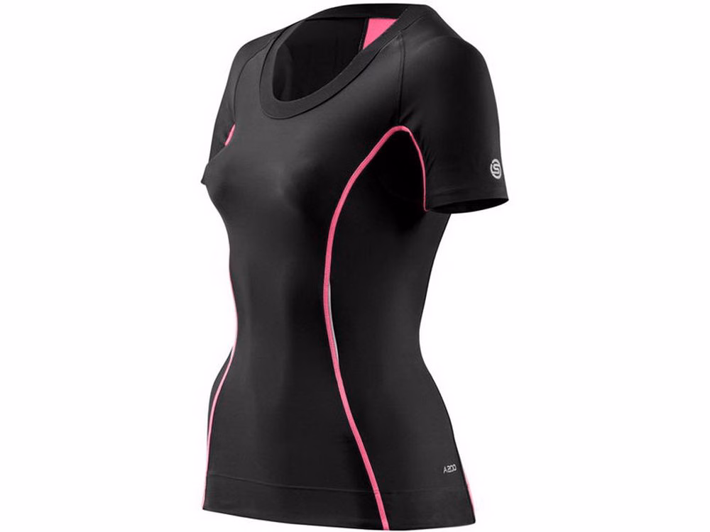 Skins A200 Kompressions Kurzarm Shirt Damen (schwarz / pink) Größe:XS