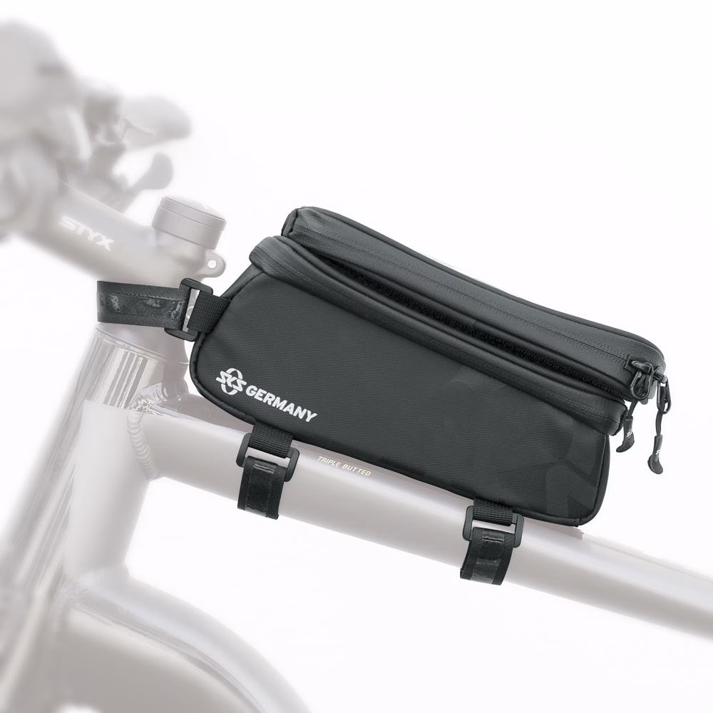 SKS Oberrohrtasche Explorer Smart schwarz - Rahmentasche für Smartphone, 200x100x110mm, 1350ml, wasserabweisend, ideal für Bikepacking und Touren