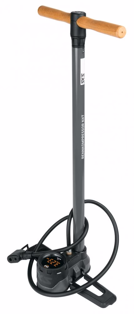 SKS Rennkompressor NXT DIGI Standpumpe schwarz, digitale Druckanzeige, bis 16 bar, Multi Valve MV EASY für AV, SV, DV, robuster Stahlzylinder, Holzgriff