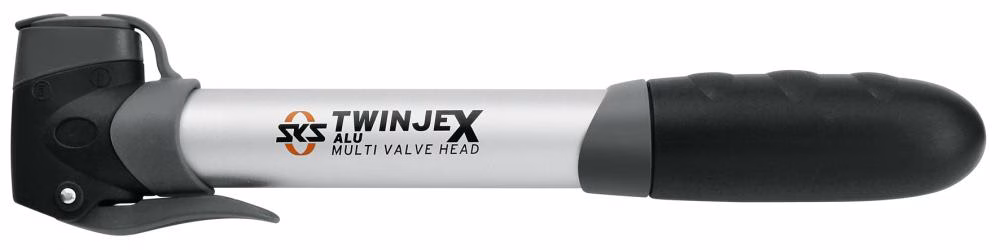 SKS Twinjex Alu Base-Line Fahrradpumpe - 10 bar, Multi Valve für alle Ventilarten, ergonomischer Griff, leichtes Aluminium, 252 mm Länge, ideal für unterwegs