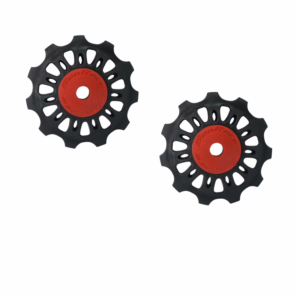 SunRace SP860 Schaltrollenset 11 Zähne, CNC-Alu, sealed Lager, 9/10/11-fach, SRAM/Shimano-kompatibel, schwarz/rot