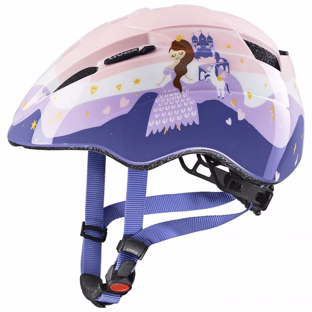 Uvex Kid 2 Princess Kinder-Fahrradhelm, leicht (190g), Inmould-Technologie, verstellbar (46-52 cm), 8 Belüftungsöffnungen, reflektierende Elemente, optionales LED-Licht, pinkes Prinzessin-Design
