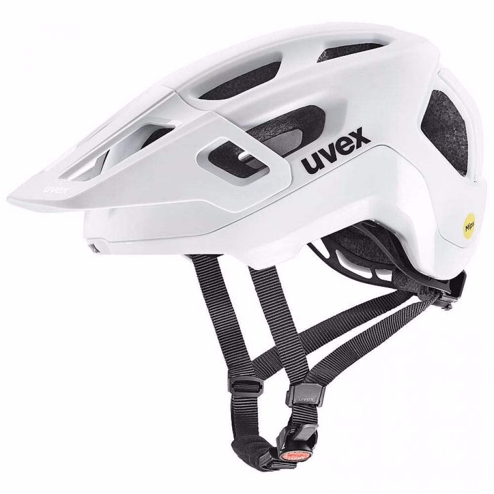 uvex react MIPS MTB-Helm white matt 56-59cm, mit MIPS-System für mehr Sicherheit, 14 Belüftungen, leicht, stoßfest, höhenverstellbar, ideal für Trail und Enduro