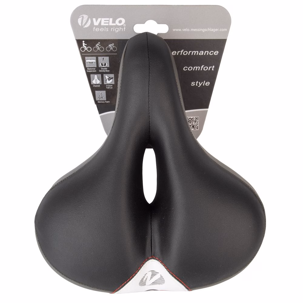 Velo Newport Gemini Damen-Fahrradsattel, schwarz/grau, 245x212 mm, Memory Foam, O-Zone Full Cut, D2-Konstruktion, Elastomer-Federung