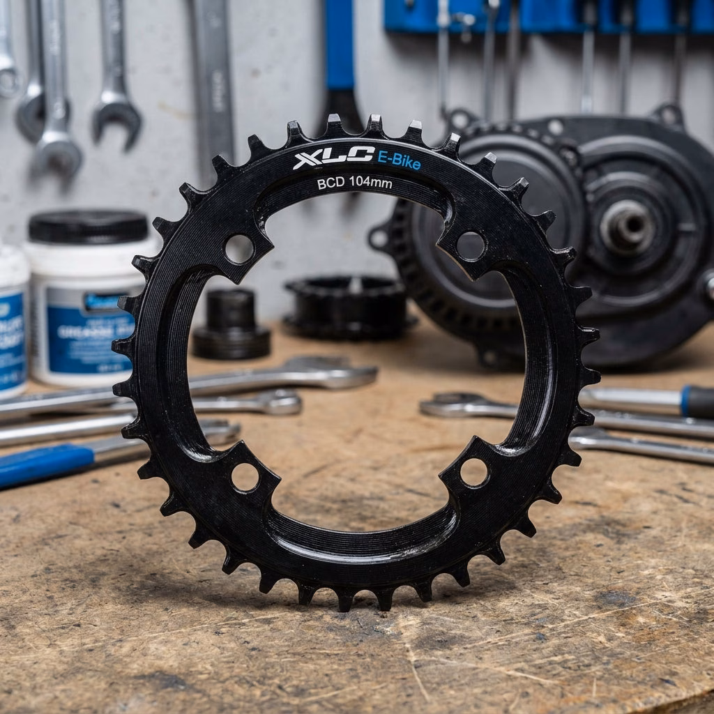 XLC E-Bike Kettenblatt für Mittelmotor Stahl BCD 104mm, 32 Zähne, 117g