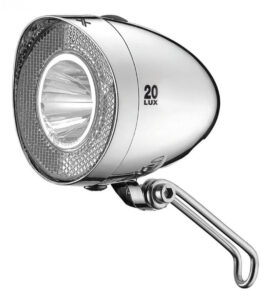 XLC Retro LED Fahrrad-Scheinwerfer, batteriebetrieben, 20 Lux, StVZO-zugelassen, Chrom, wasserbeständig, inklusive Reflektor und Edelstahl-Halterung