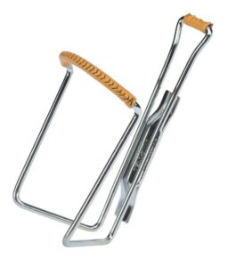 Zéfal Vintage Trinkflaschenhalter aus verchromtem Stahl mit Lederüberzug, passend für Standardflaschen (Ø 74 mm), Gewicht ca. 80 g